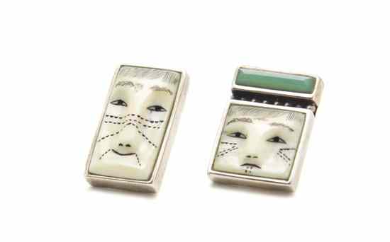 Appraisal: Cugach Alute Earrings Denise Wallace having carved and scrimshawed faces