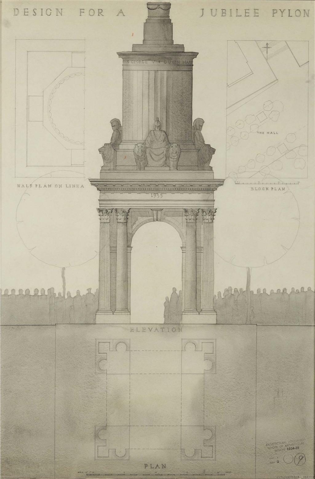 Appraisal: ARCHITECTURAL DRAWING 'DESIGN FOR A JUBILEE PYLON' DATED - pencil