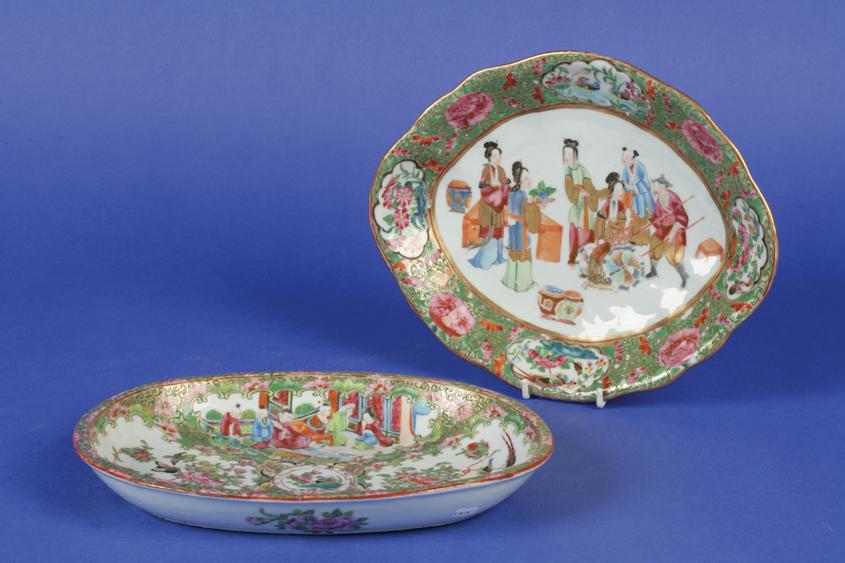 Appraisal: A CANTON FAMILLE ROSE DISH of shaped oval form decorated