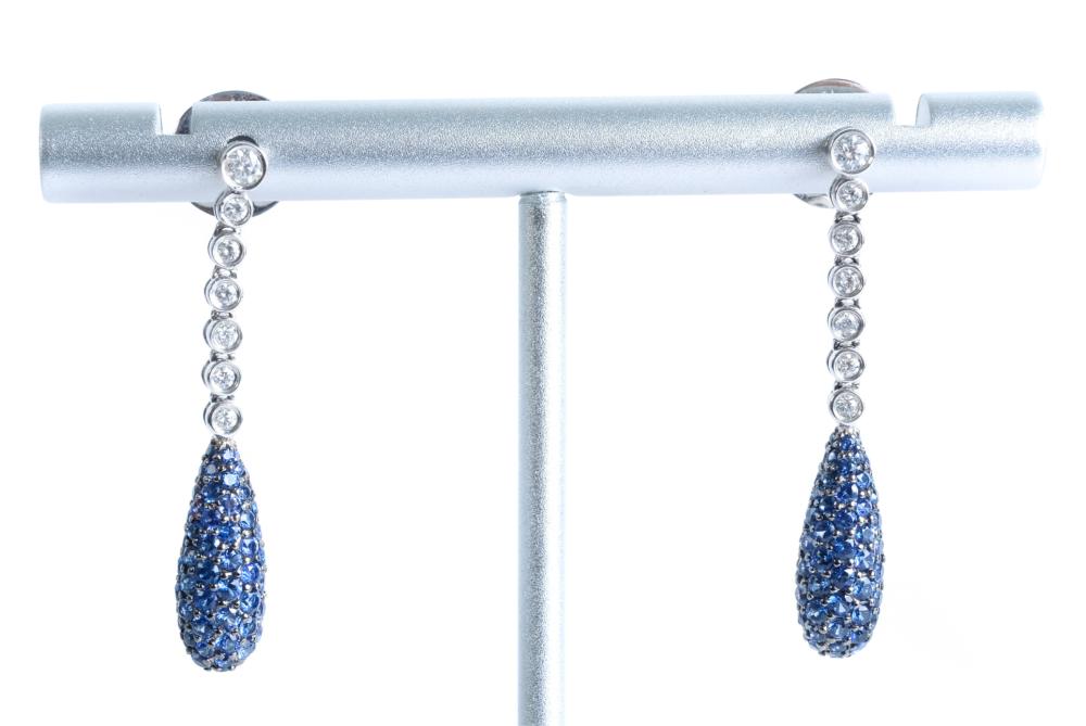 Appraisal: PAIR K WG DIAMOND AND SAPPHIRE EARRINGSPair of K white