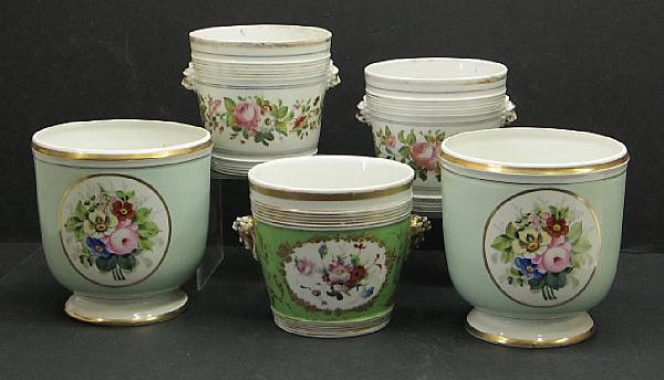 Appraisal: An assembled group of five Continental porcelain floral decorated cache