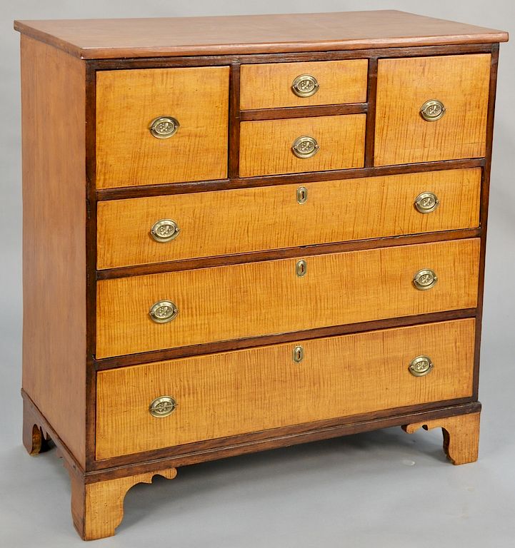 Appraisal: Chippendale chest having tiger maple drawer fronts set on cut