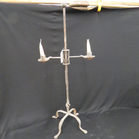 Appraisal: Iron Candle Floor Lamp two sconce moveable arms footed tall