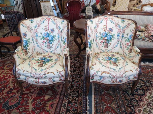 Appraisal: Pair of Wing Back Chairs French style carved wood with