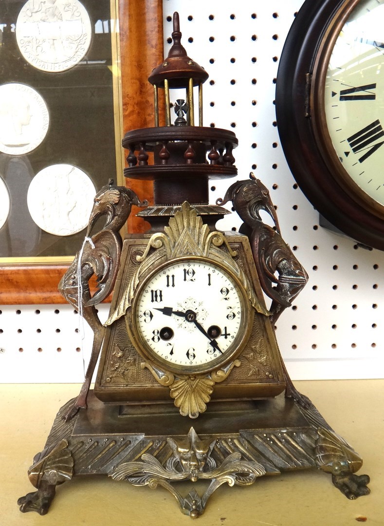 Appraisal: A Victorian bronze mantel clock of Gothic architectural form the