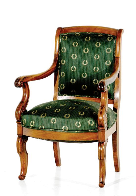 Appraisal: Late Empire carved walnut armchair mid th century cartouche-form padded