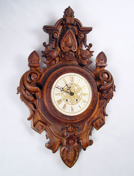 Appraisal: GERMAN BLACK FOREST CARVED WOOD WALL CLOCK Circa late th