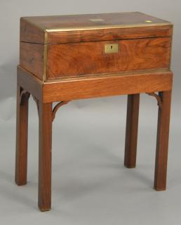 Appraisal: Rosewood brass bound lap desk on stand ht in wd