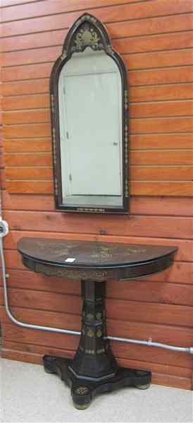 Appraisal: PAINT DECORATED WALNUT CONSOLE TABLE AND MATCHING WALL MIRROR American