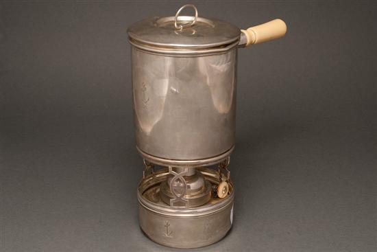 Appraisal: English silver yachtsman's hot-water kettle with turned ivory side handle