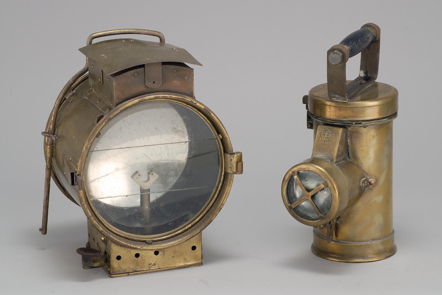 Appraisal: TWO ELECTRICAL LANTERNS Both with brass cases One marked The