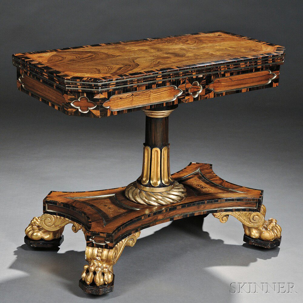 Appraisal: William IV Rosewood- and Calamander-veneered Games Table c the rectangular