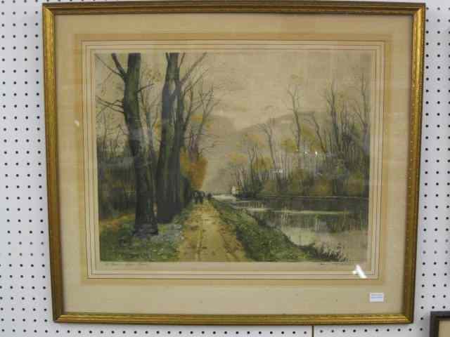 Appraisal: Andre Fourday Drypoint Etching ''Canal inAutumn France'' image area ''