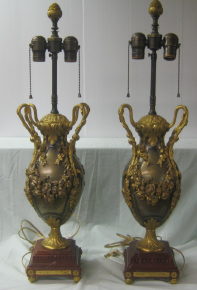 Appraisal: PAIR OF BRONZE VASES AS TABLE LAMPS Neoclassical style each