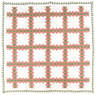 Appraisal: Double Irish Chain quilt hand stitched red and green printed