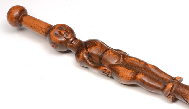 Appraisal: AN AFRICAN ZULU TRIBE STAFF with figural handle and spiral