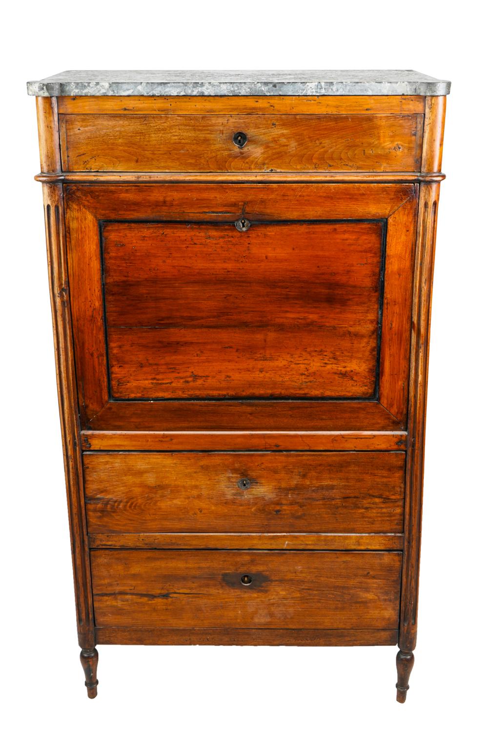 Appraisal: FRENCH FRUITWOOD MARBLE-TOP SECRETAIRE A ABBATANTCondition missing escutcheons with splitting