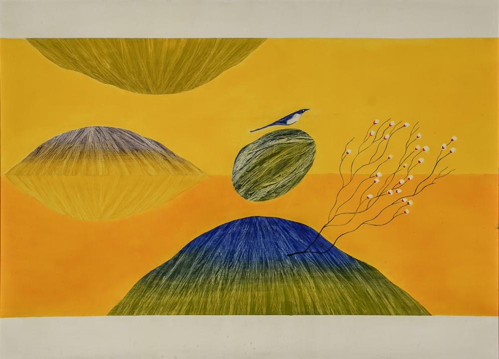 Appraisal: JAGDISH SWAMINATHAN INDIAN - UNTITLED MOUNTAIN AND BIRD SERIES OIL