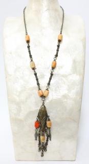 Appraisal: North African Metal Fish Faux Coral Pendant The tribal necklace