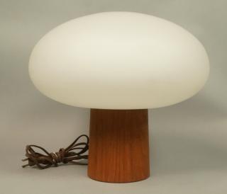 Appraisal: LAUREL Glass Mushroom Shade Lamp Teak cylinder b LAUREL Glass