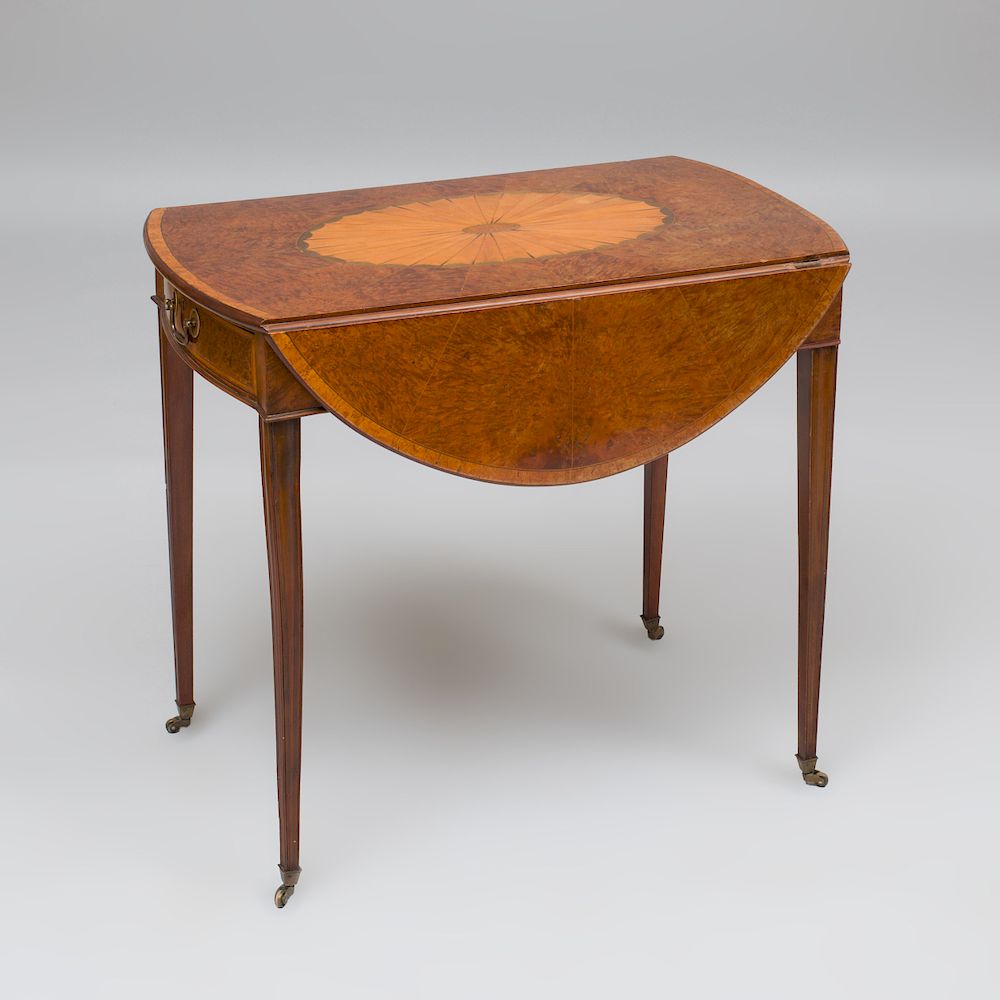 Appraisal: Late George III Inlaid Satinwood and Burl Wood Pembroke Table