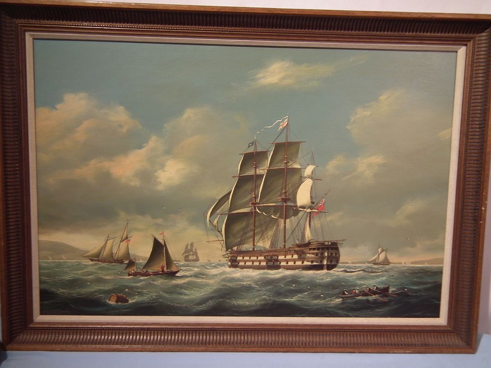 Appraisal: COLACICCO ENGLISH MARINE PAINTING Large oil painting on wood panel