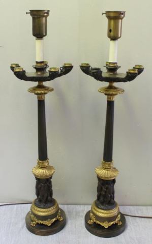 Appraisal: Pair of Quality Patinated Dore Bronze Pillarand Figural Form Arm