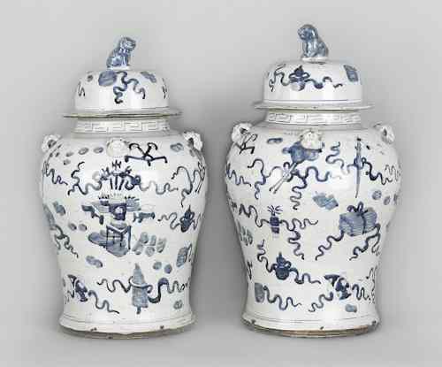 Appraisal: Massive pair of Chinese baluster form blue and white porcelain