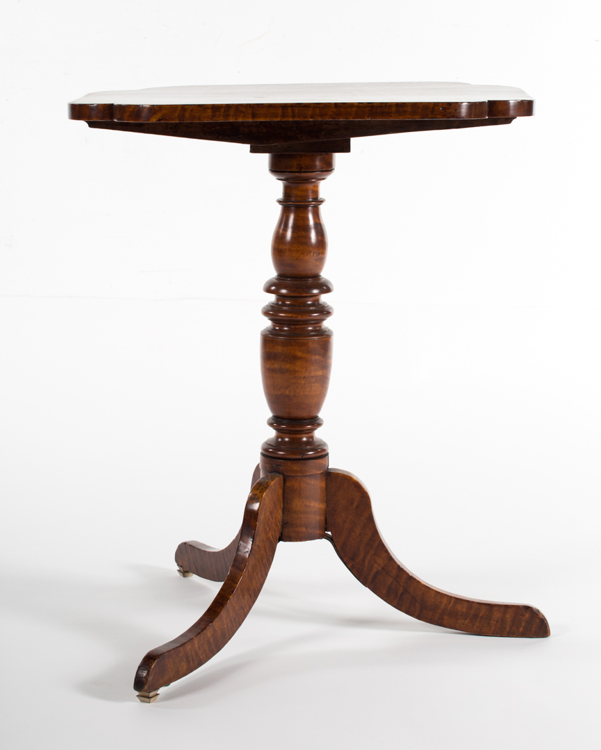 Appraisal: a Federal tiger maple tilt-top candlestand circa New York double