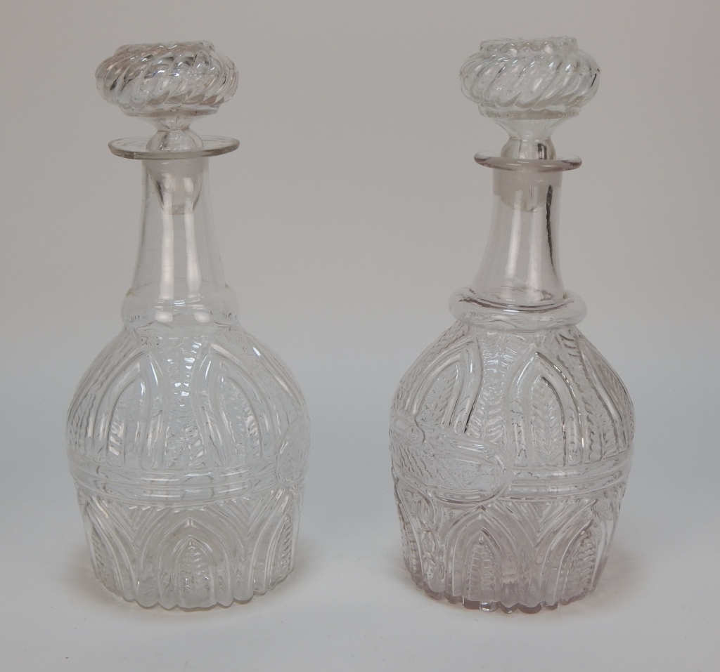 Appraisal: PR C BLOWN GLASS DECANTER SET Europe th CenturyShapely decanters