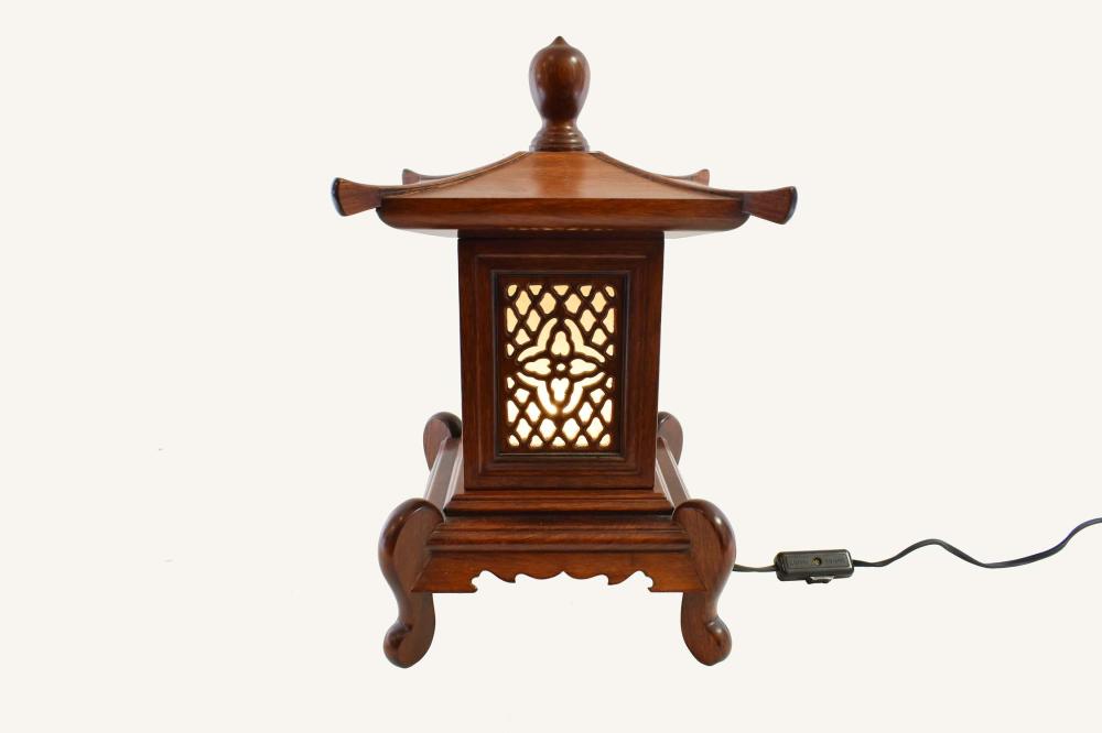 Appraisal: CHINESE HARDWOOD PAGODA-SHAPE TABLE LAMPModern Electrified Height in Width square