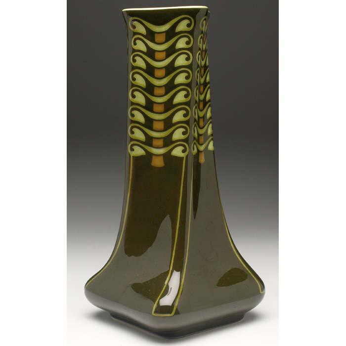 Appraisal: Villeroy and Boch vase twisting four-sided shape in a green