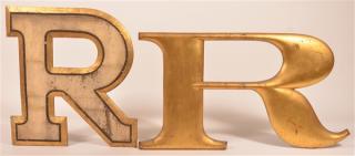 Appraisal: Two Letter R Signs Painted wood h Gilt alloy h