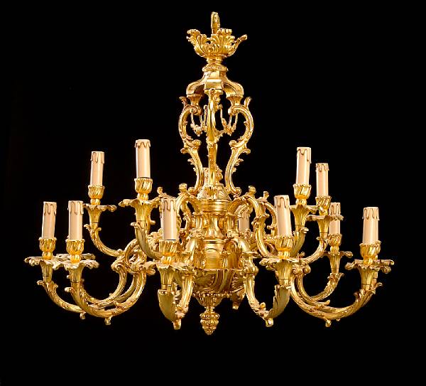 Appraisal: A Louis XV style gilt bronze fifteen light chandelier th