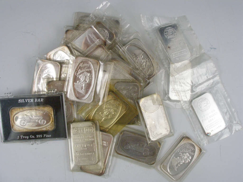 Appraisal: One Troy Ounce Silver Bars various types from plain Engelhard