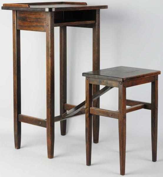 Appraisal: Telephone Table with Fold-Out Seat Circa oak shelf under table