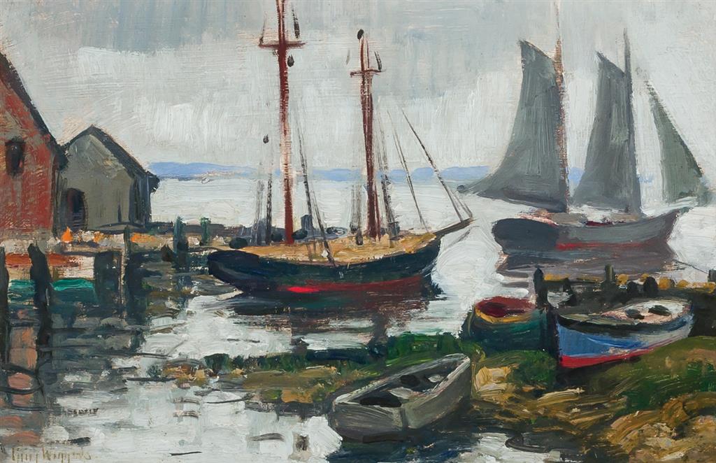 Appraisal: GUY CARLETON WIGGINS American - Boats in a Harbor oil