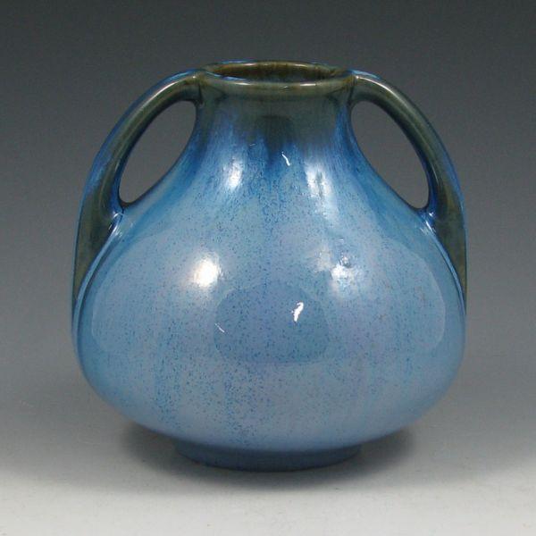 Appraisal: Fulper handled vase in crystalline blue glaze Marked with vertical