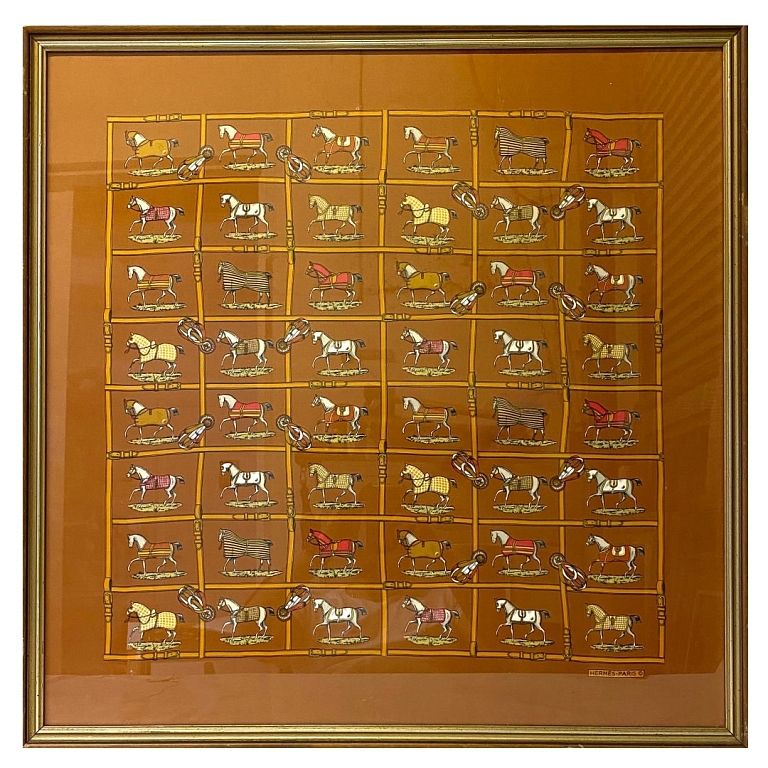 Appraisal: Hermes - Paris Silk Scarf Framed Hermes - Paris Silk