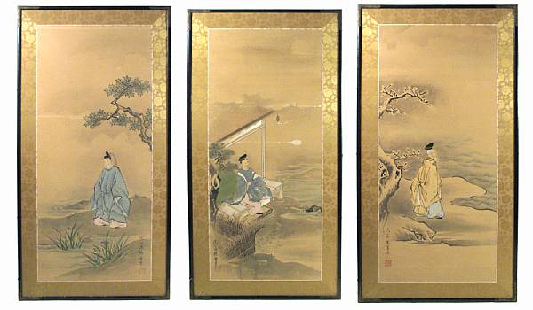 Appraisal: A set of three Japanese Kakimono painted hanging scrolls later