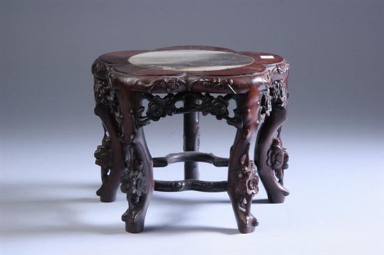 Appraisal: CHINESE MARBLE INSET ROSEWOOD STAND - in diam in high