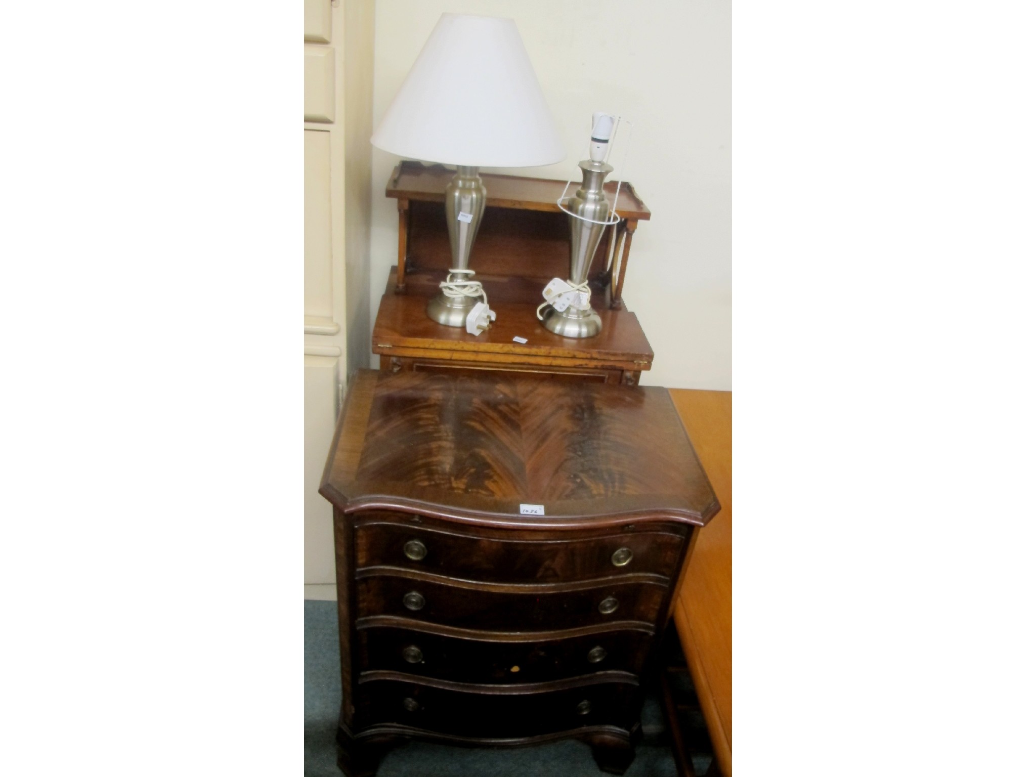 Appraisal: Mahogany four drawer chest side cabinet and two lamps