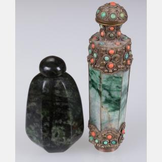 Appraisal: A Malachite Coral and Turquoise Snuff Bottle A Malachite Coral