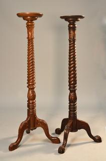 Appraisal: Two similar mahogany turned pedestals rope turned column Two similar