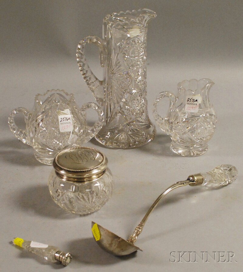 Appraisal: Six Assorted Colorless Cut Glass and Sterling Silver-mounted Articles a