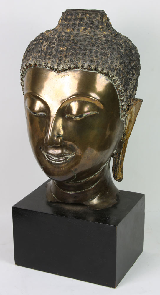 Appraisal: - Silver-Bronze Buddha Head of Ayudthya Silver-Bronze Buddha Head of