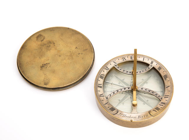 Appraisal: A th century pocket sundial compass Engraved 'J Abraham Bath'