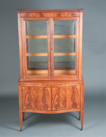 Appraisal: Hepplewhite Mahogany China Cabinet String inlay around pediment glass cabinet