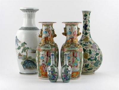 Appraisal: Six Chinese vases comprising a Canton decorated pair a famille