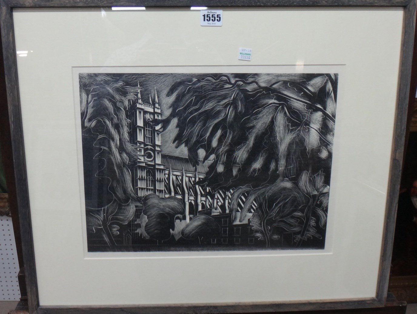 Appraisal: John Farleigh - Westminster Abbey through trees linocut print cm